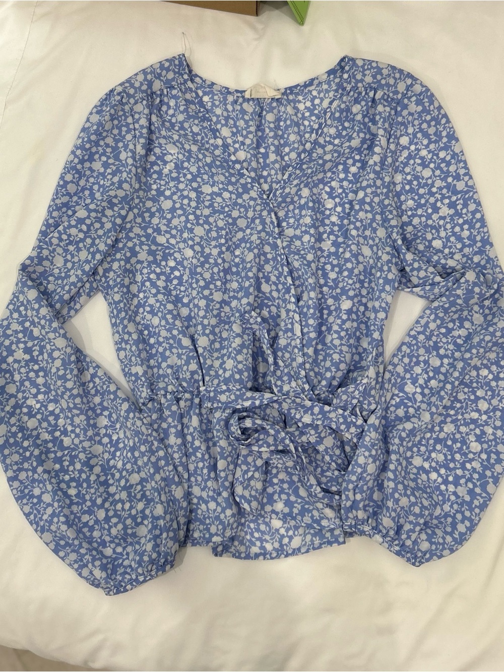 Sienna Sky Blue Floral Wrap Blouse - Girls XS